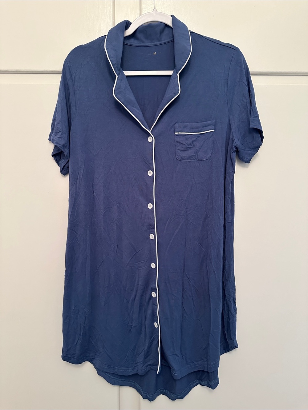LIKE NEW Women's Blue Short-Sleeve Button-Front Sleep Shirt Nightgown